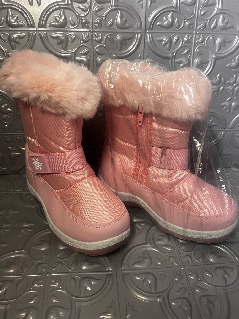 Kids Pink Faux Fur Winter Boots - Cozy Snow Boots for Girls